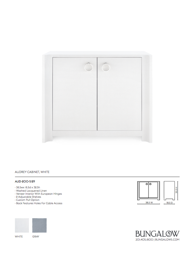 bungalow 5 audrey two door cabinet white tearsheet