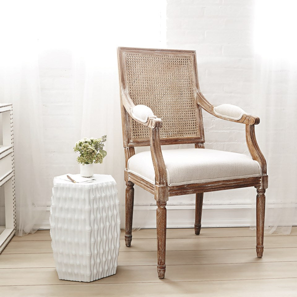 bungalow 5 burma stool side table white styled in room