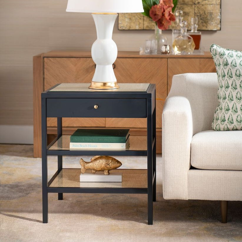 bungalow 5 caanan 1 drawer side table midnight blue styled