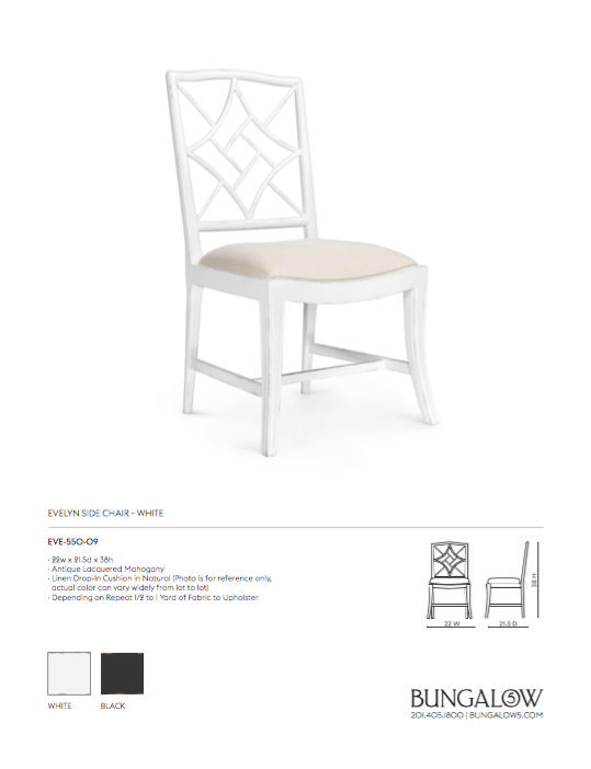bungalow 5 evelyn side chair white tearsheet