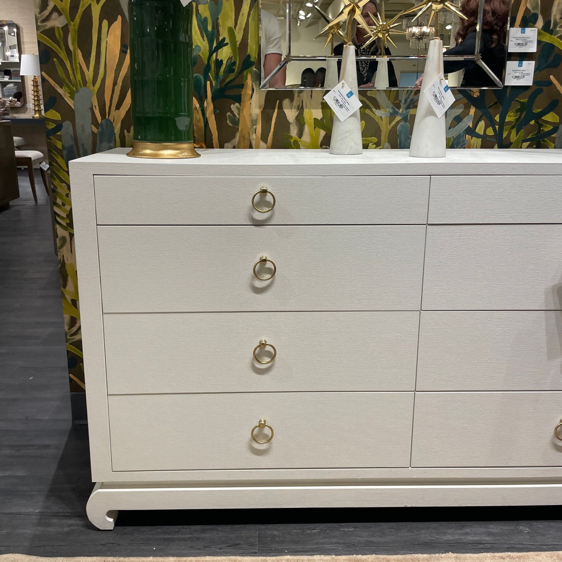 Villa & House Ming Extra Large 8 Drawer Dresser Chiffon White Lacquered Grasscloth CLAYTON GRAY HOME Villa & House Ming Extra Large 8 Drawer Dresser Chiffon White Lacquered Grasscloth CLAYTON GRAY HOME