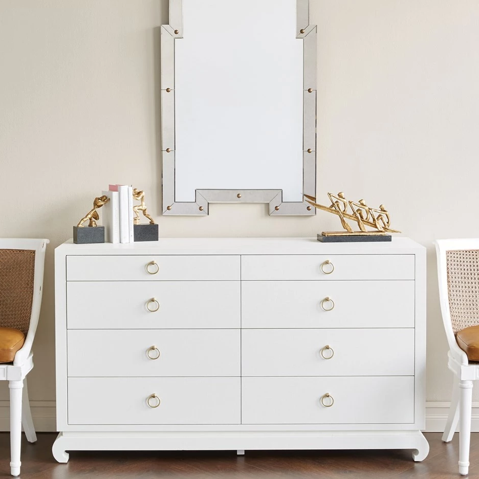 Villa & House Ming Extra Large 8 Drawer Dresser Chiffon White Lacquered Grasscloth CLAYTON GRAY HOME Villa & House Ming Extra Large 8 Drawer Dresser Chiffon White Lacquered Grasscloth CLAYTON GRAY HOME
