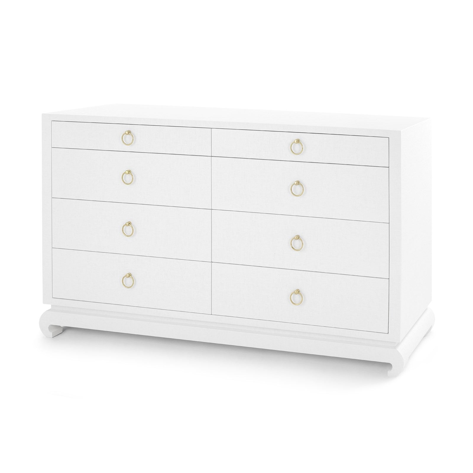 Ming Extra Large 8 Drawer Dresser Chiffon White Lacquered Grasscloth