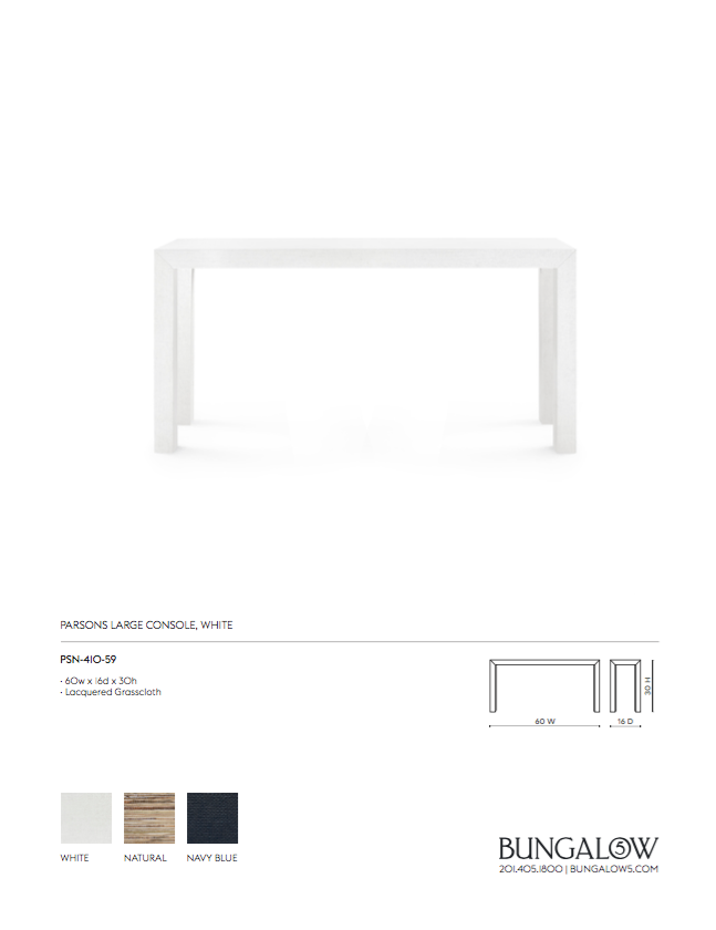 bungalow 5 parsons large console table white tearsheet