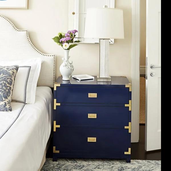 bungalow 5 victoria three drawer side table navy blue lifestyle