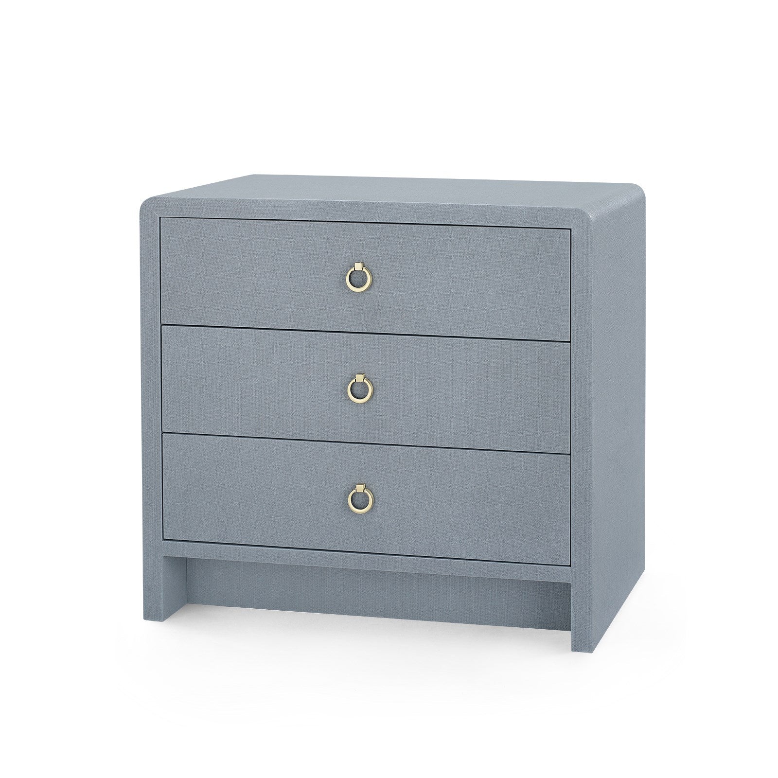 bungalow five bryant linen 3 drawer side table gray angle