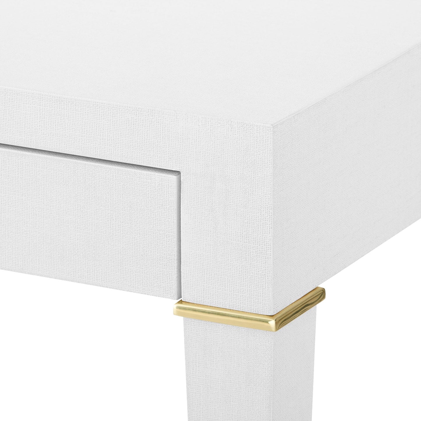 bungalow 5 claudette desk linen white brass edge close up