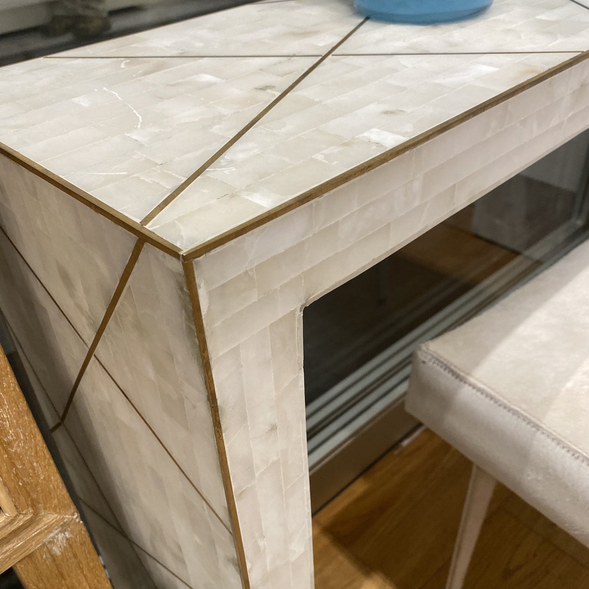 bungalow 5 elgin console white marble brass inlay