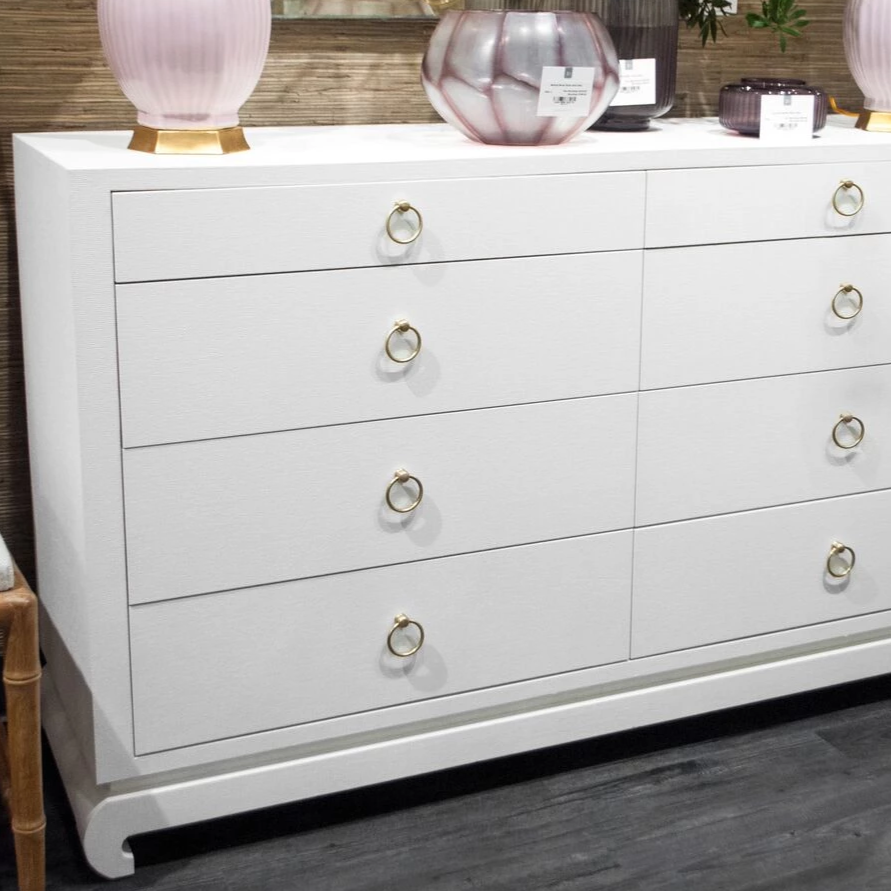 Villa & House Ming Extra Large 8 Drawer Dresser Chiffon White Lacquered Grasscloth CLAYTON GRAY HOME Villa & House Ming Extra Large 8 Drawer Dresser Chiffon White Lacquered Grasscloth CLAYTON GRAY HOME