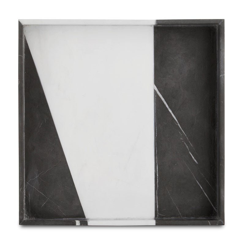 currey and company sena black and white marble tray front