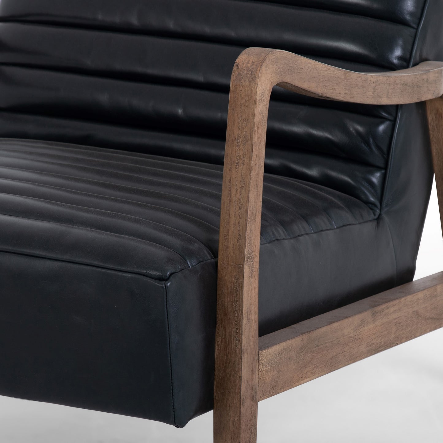four hands chance chair dakota black leather and wood