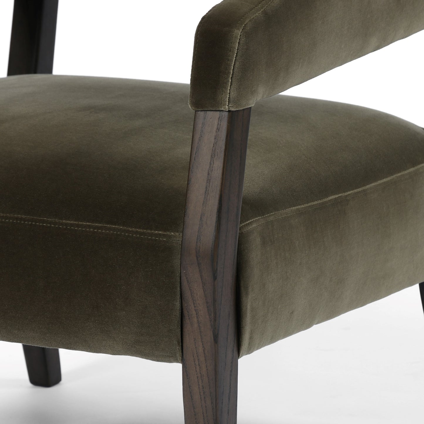 four hands gary club chair olive green cushion and wood detail