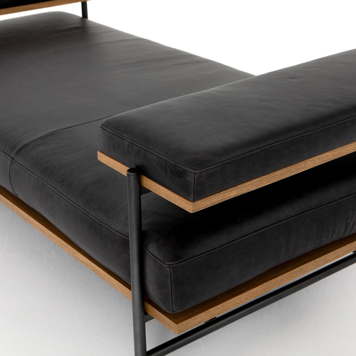four hands kennon chaise black steel and leather detail
