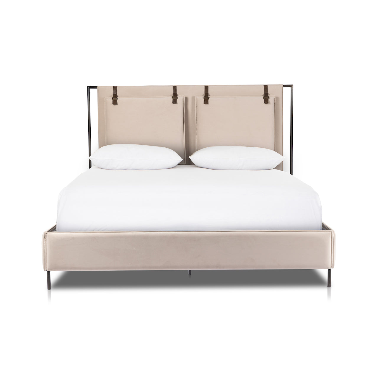 four hands leigh bed modern velvet sand front