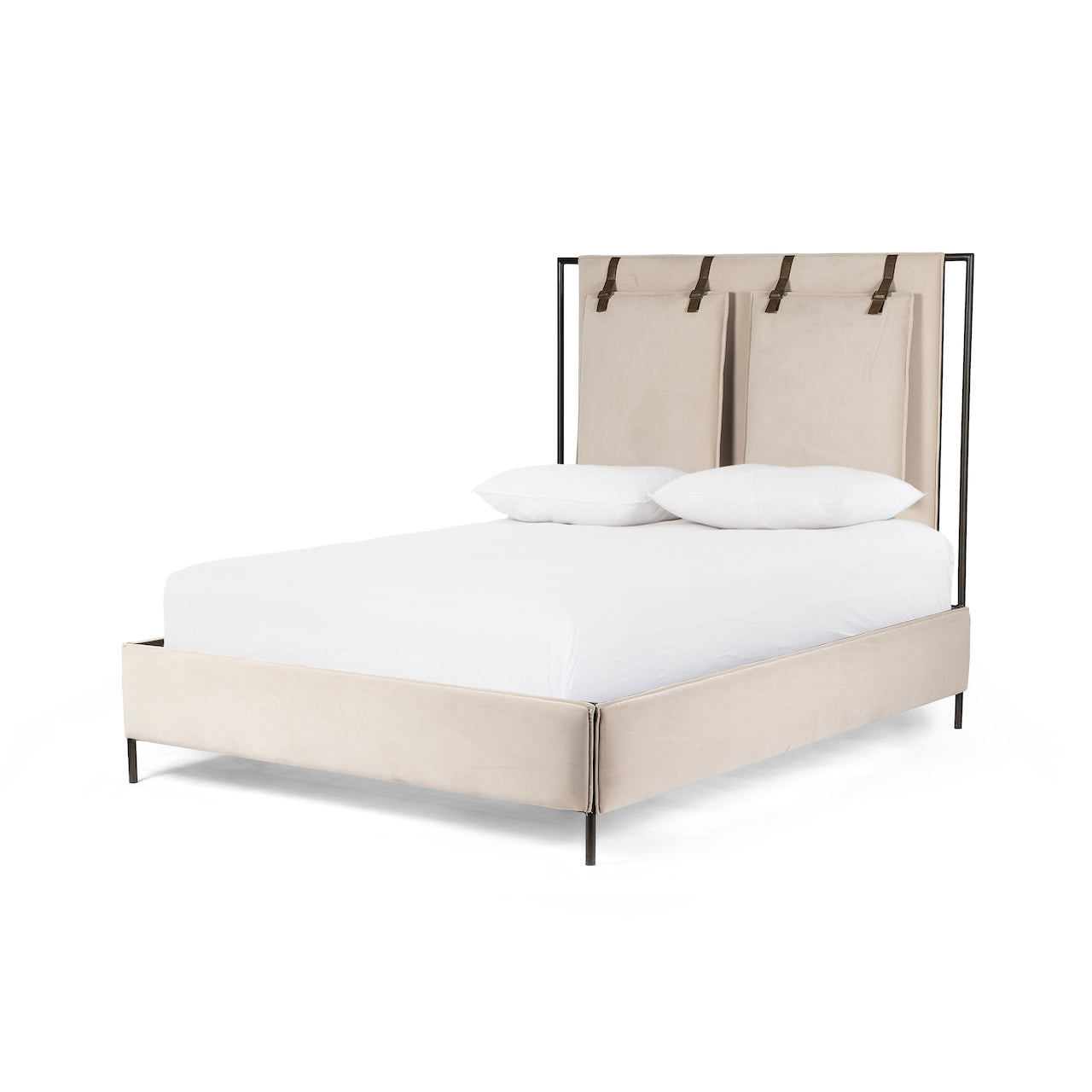 Leigh Upholstered Bed Modern Velvet Sand