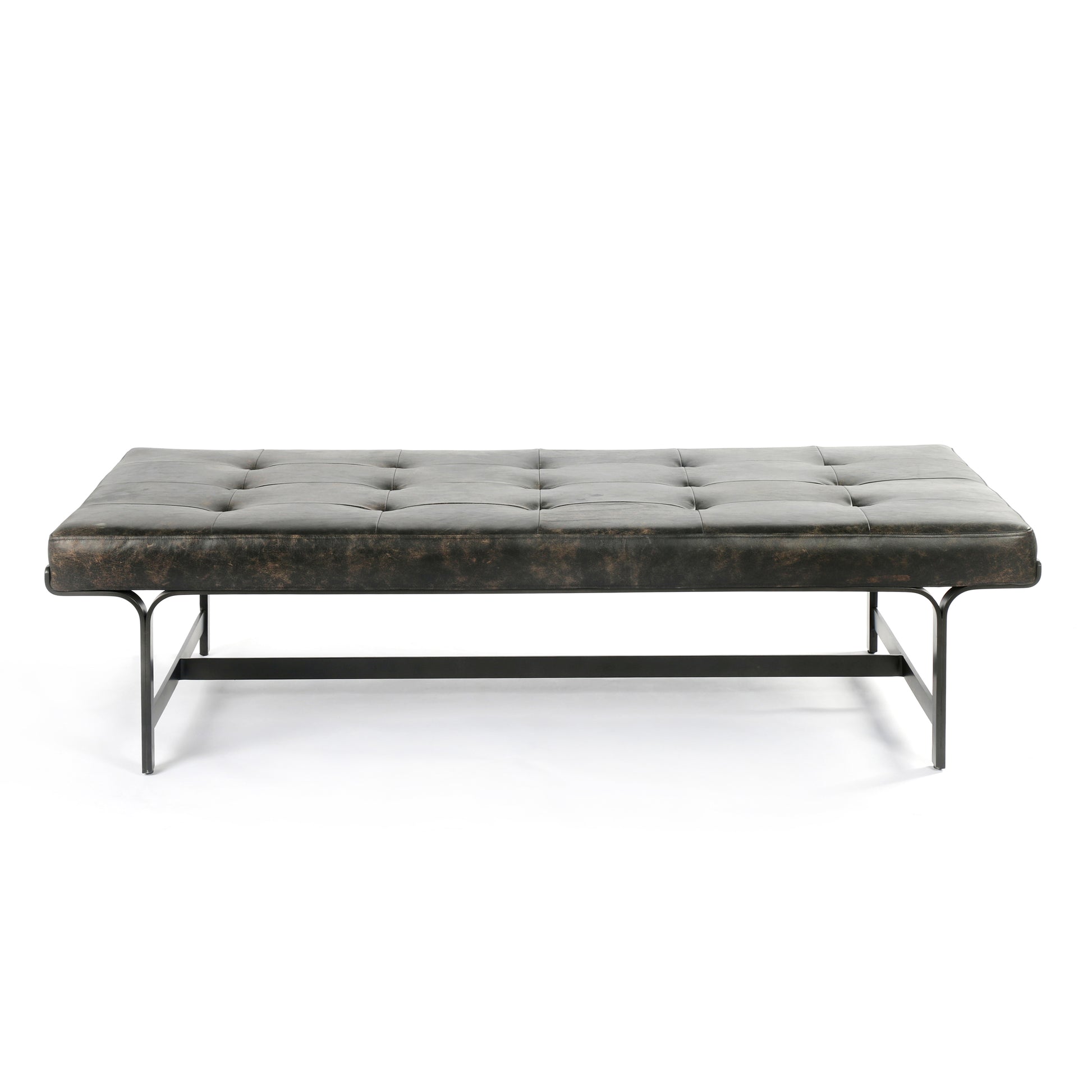 four hands lindy coffee table front view leather iron