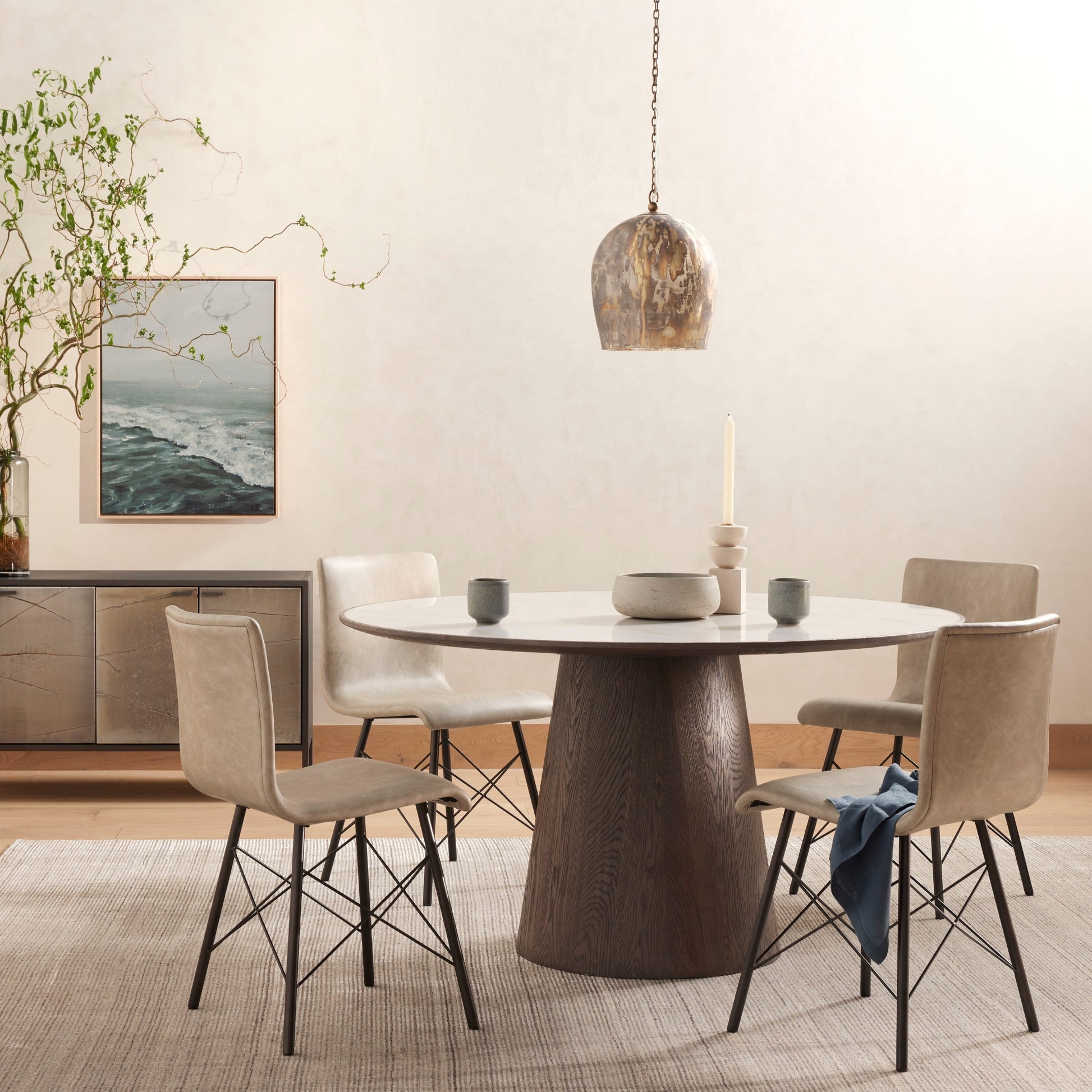 four hands skye round dining table white marble styled table