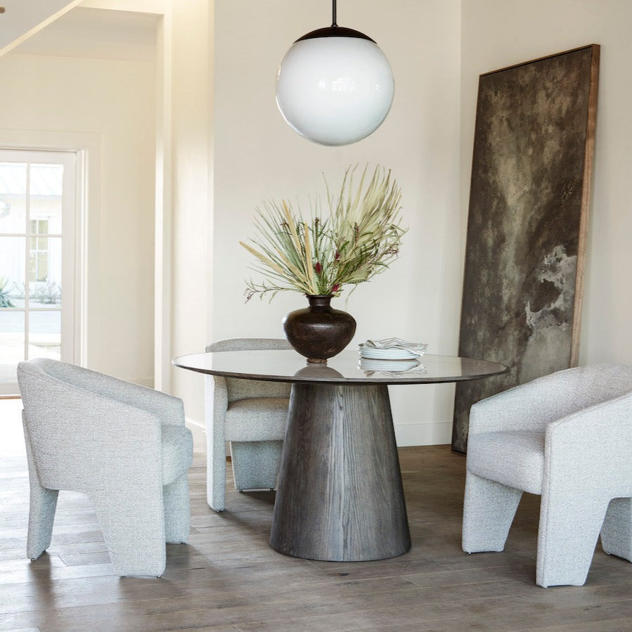 four hands skye round dining table white marble styled