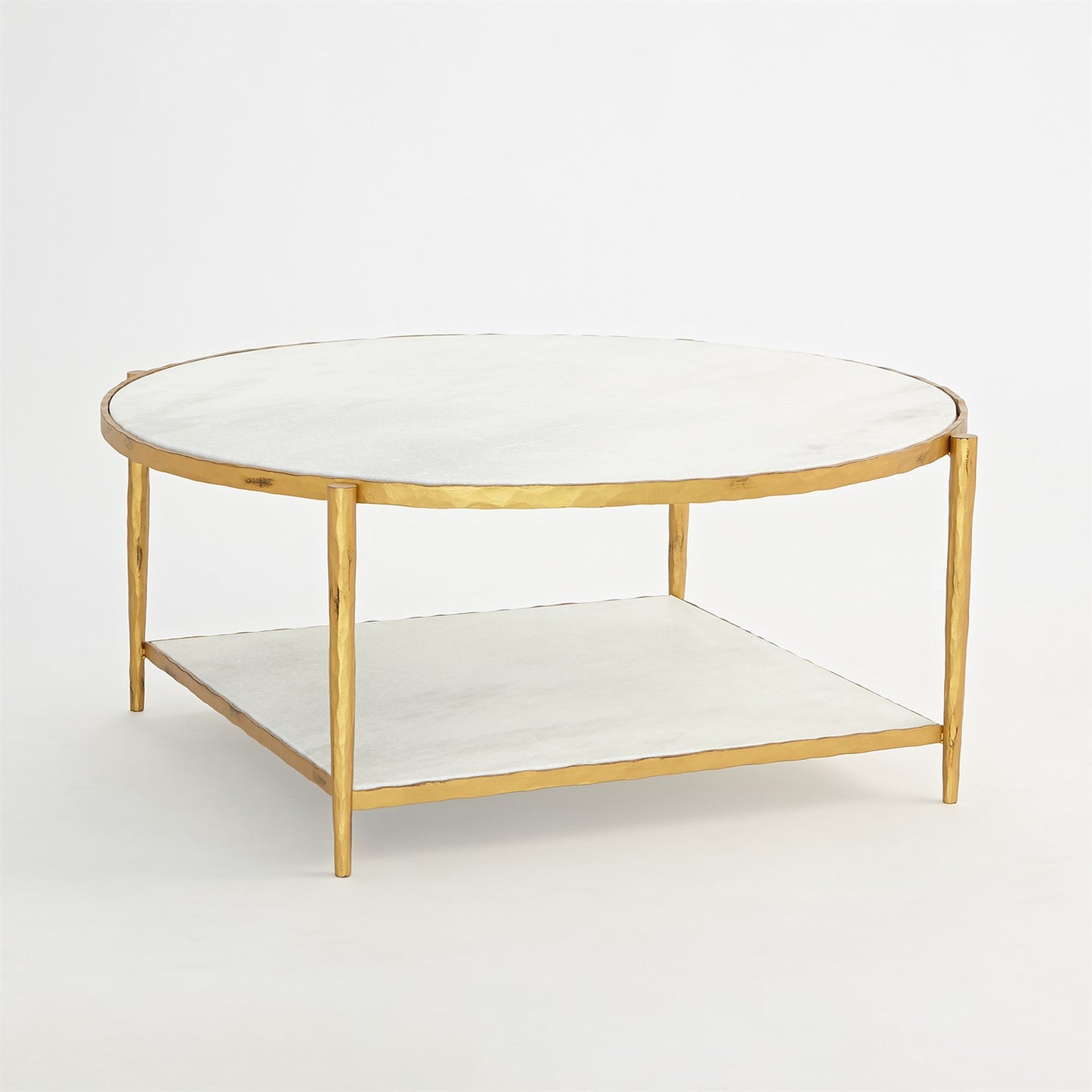 global views circle square cocktail table gold white marble angle