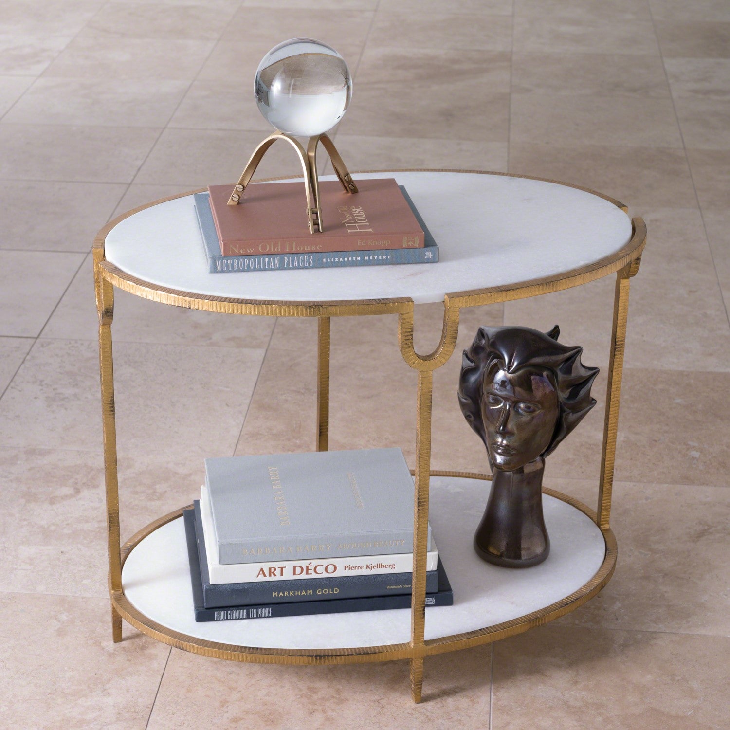 global views iron and stone side table oval occasional table 