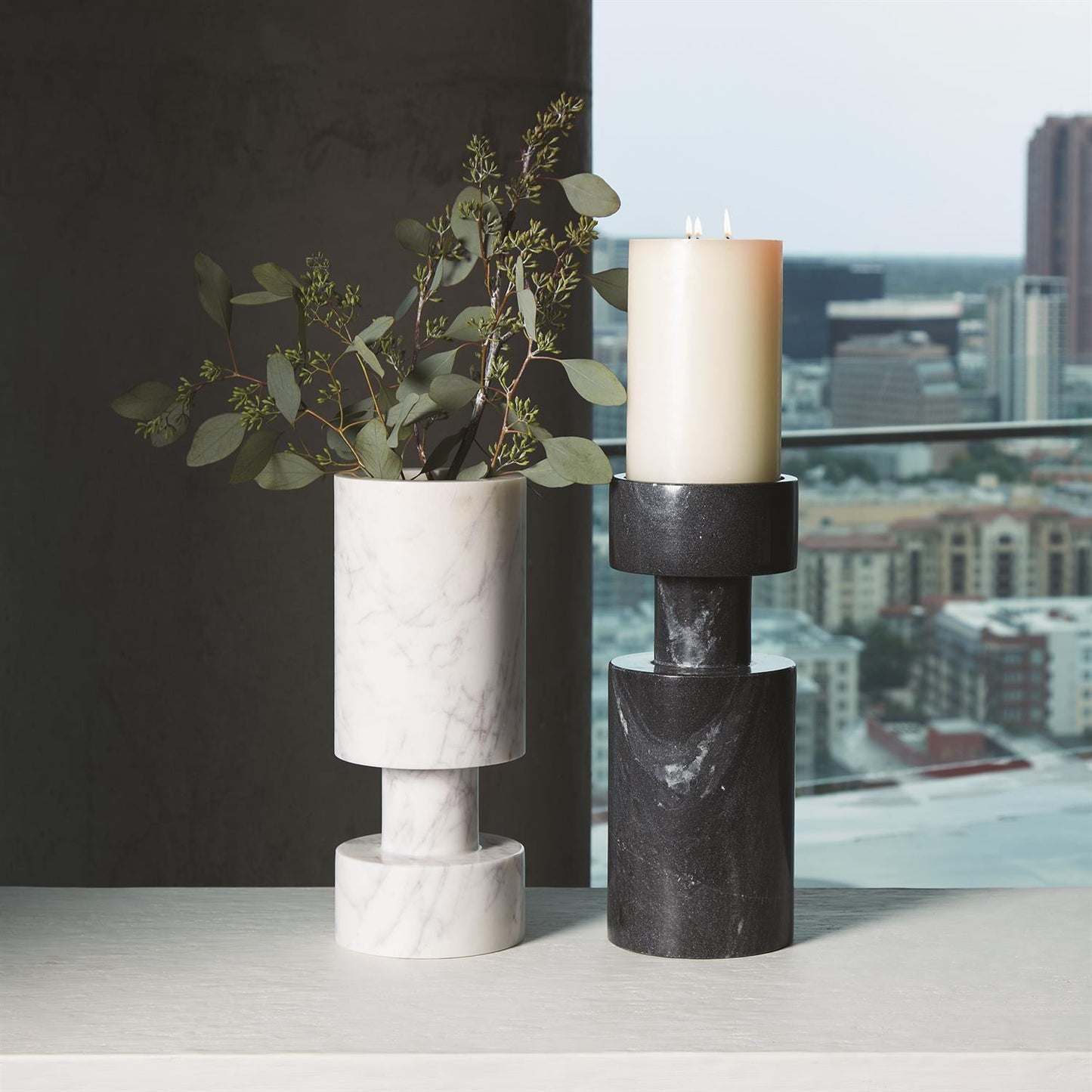 global views luc vase white marble styled with black