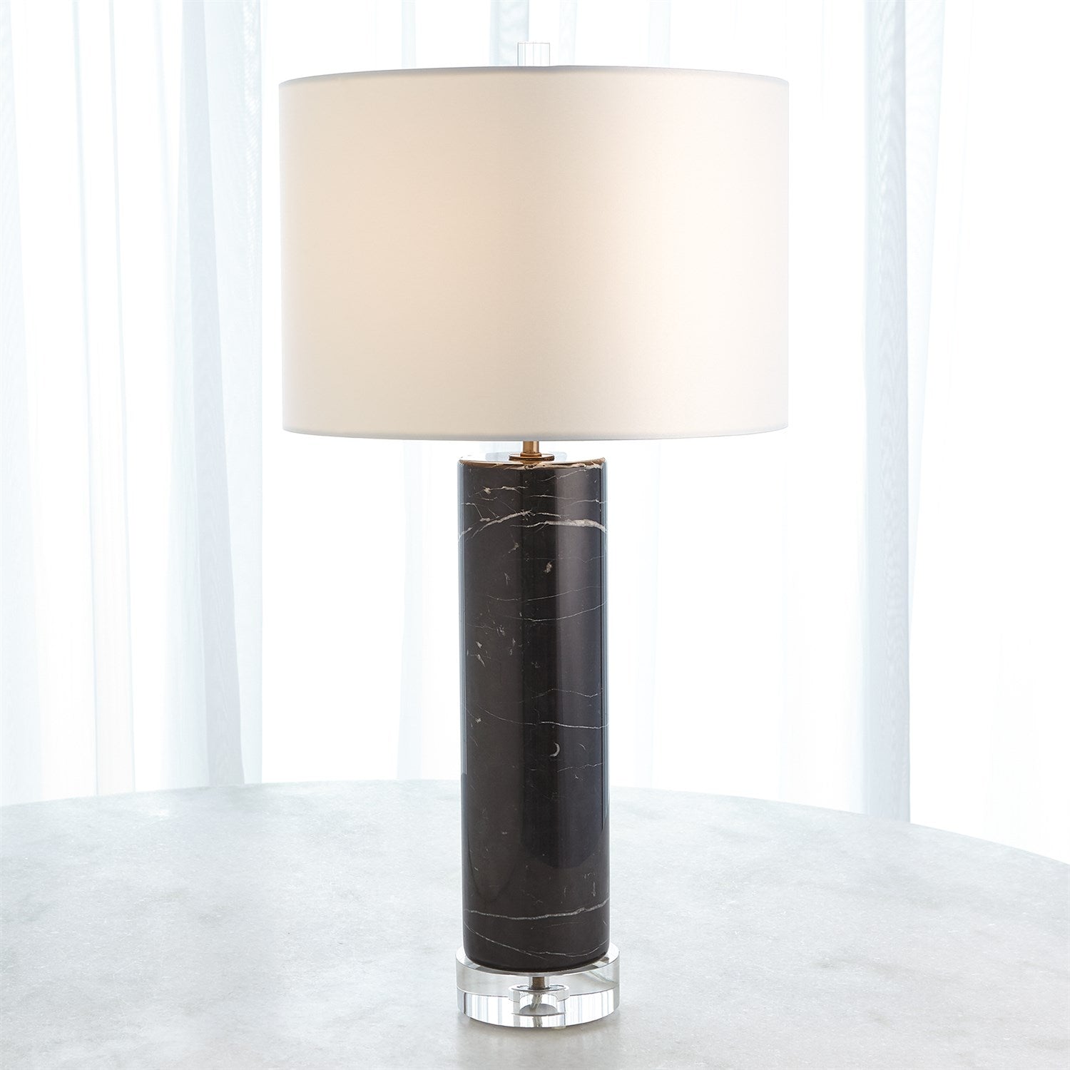 global views marble cylinder table lamp black front illuminated