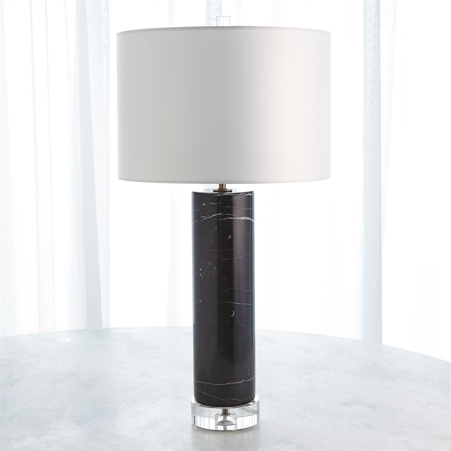 global views marble cylinder table lamp black front
