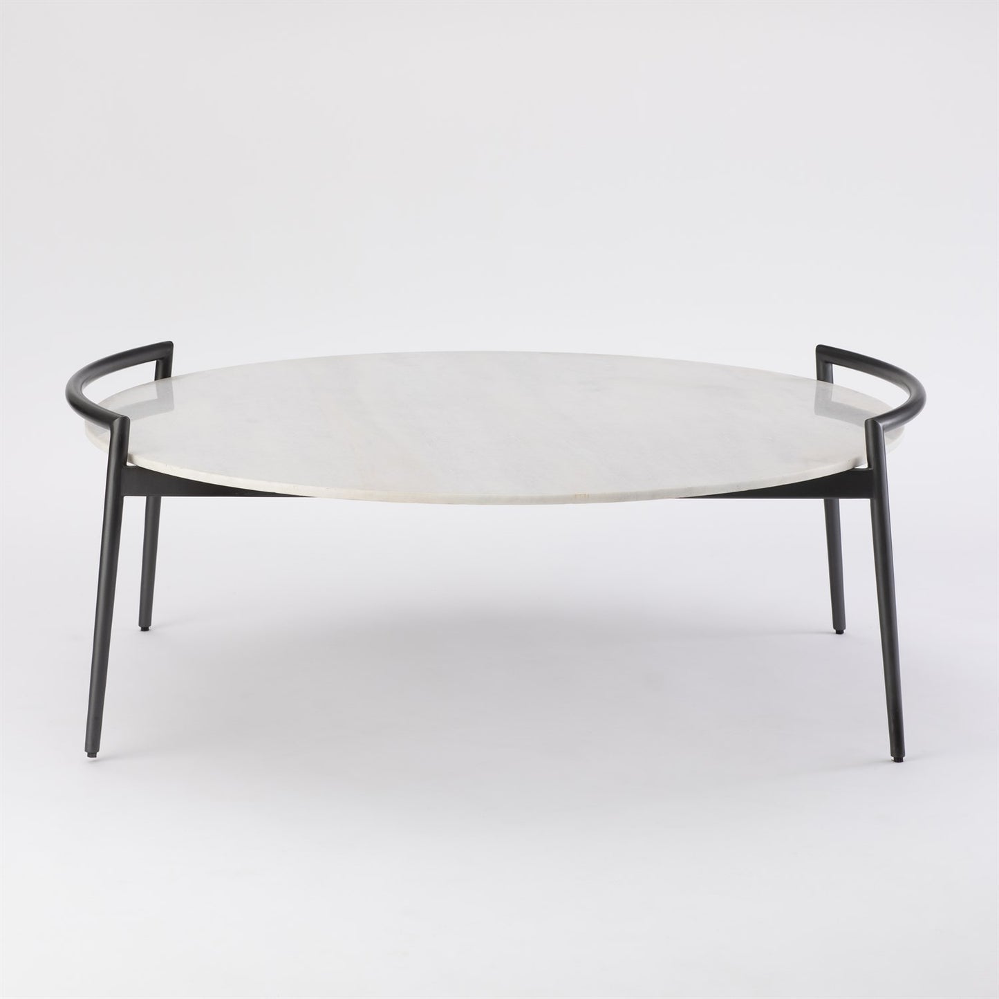 global views retro gray iron white marble coffee table front