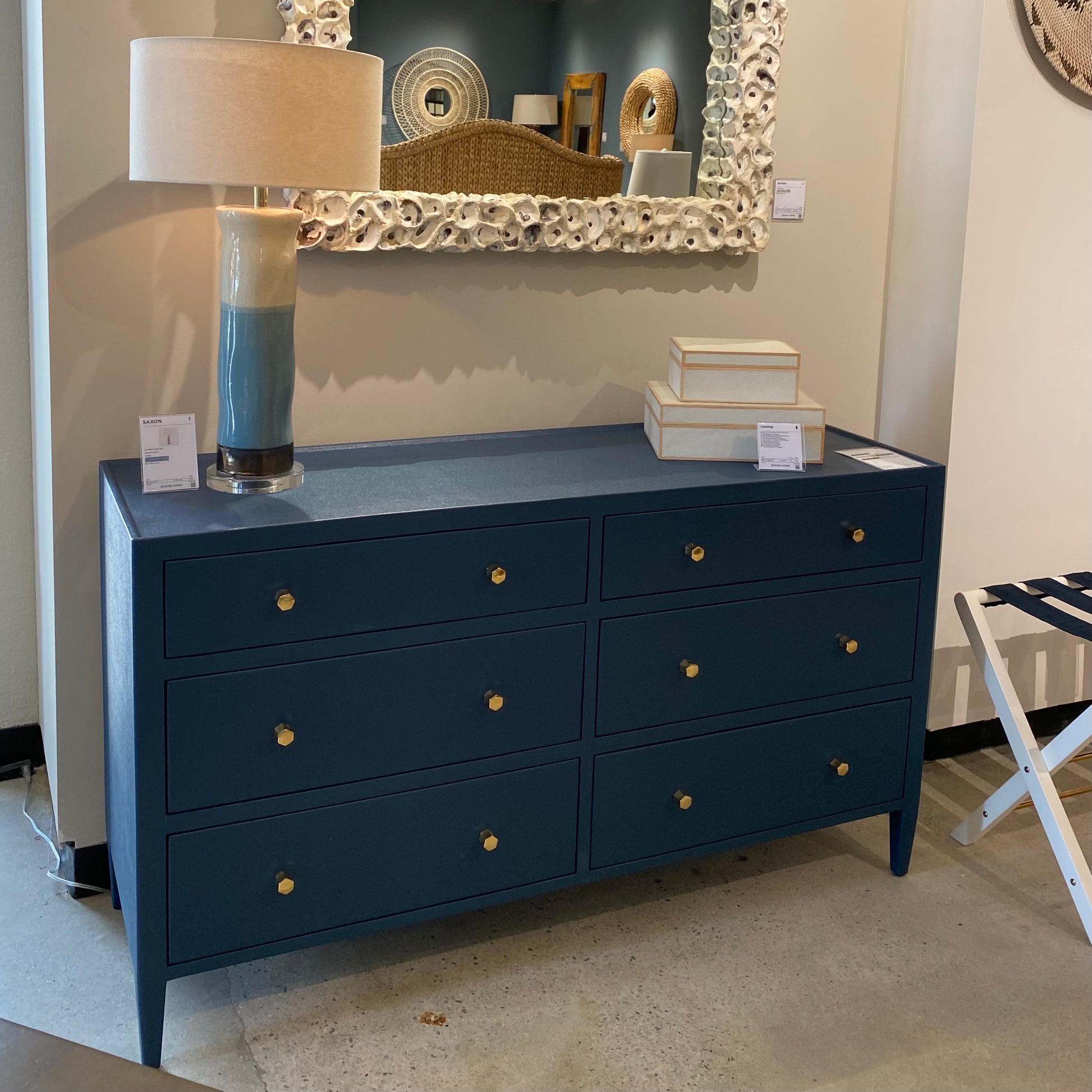 Made Goods Jarin 60" Dresser - True Navy Faux Belgian Linen Made Goods Jarin 60" Dresser - True Navy Faux Belgian Linen