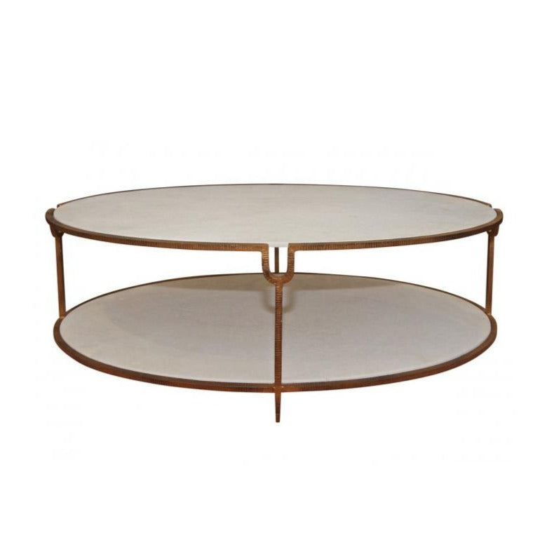 global views iron stone coffee table oval brass marble metal living room