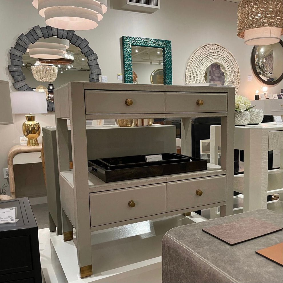 Made Goods Conner Double Nightstand Light Gray Leather CLAYTON GRAY HOME