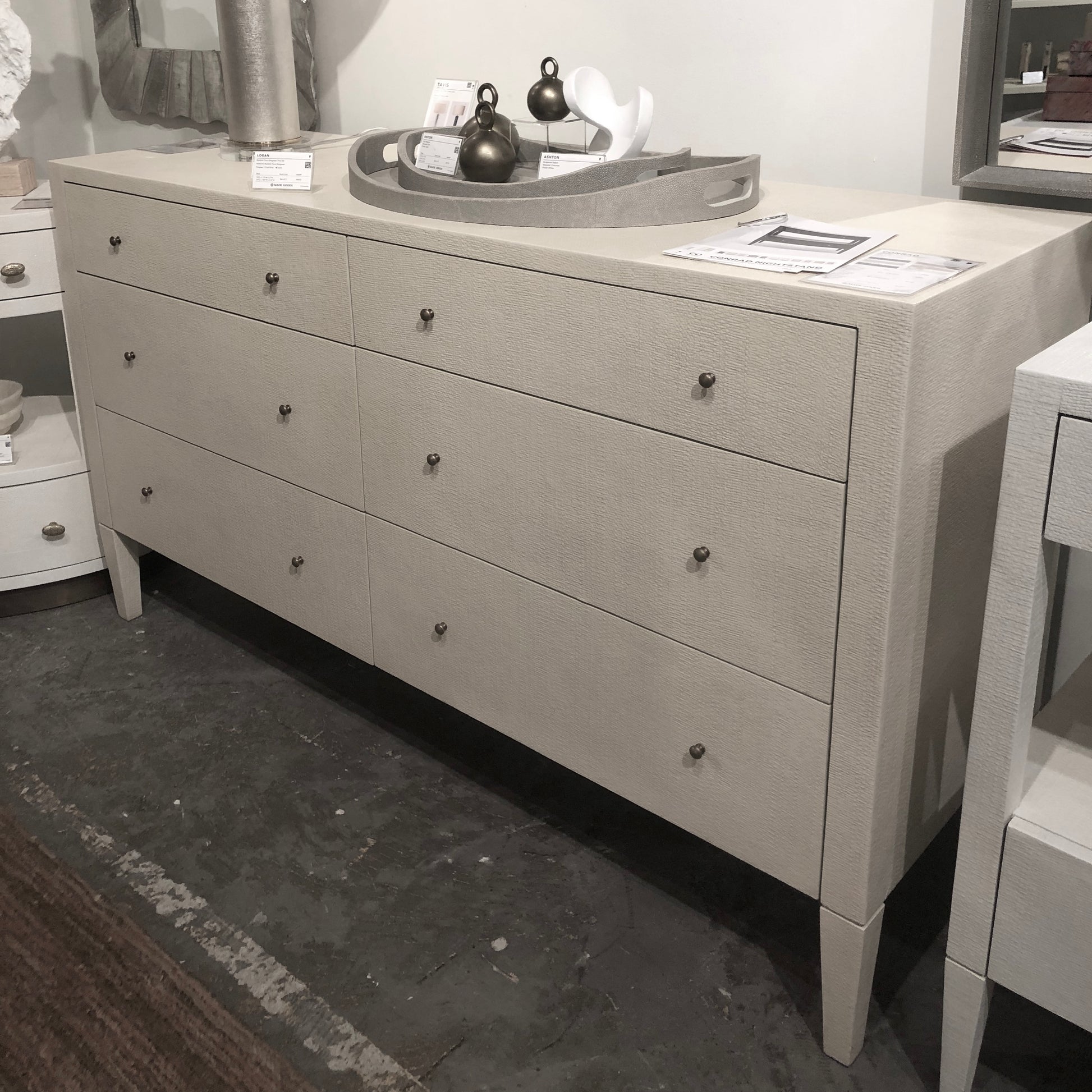 Conrad Faux Raffia Dresser in Off-White