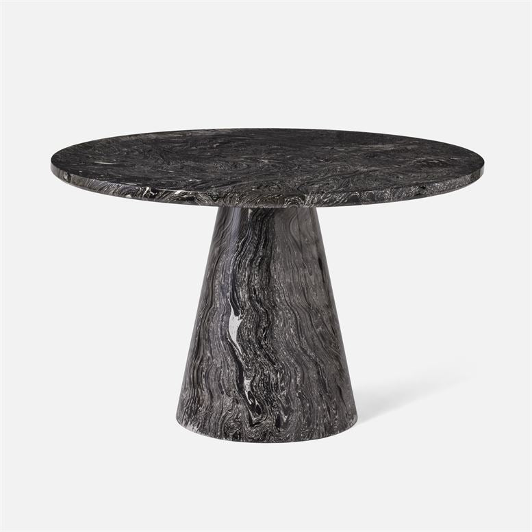 made goods giovanni dining table black swirled resin