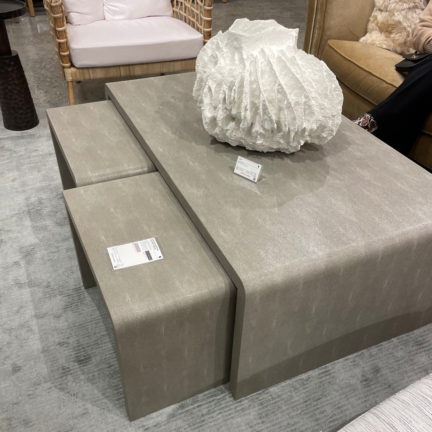 Made Goods Harlow Nesting Coffee Tables Sand Faux Shagreen CLAYTON