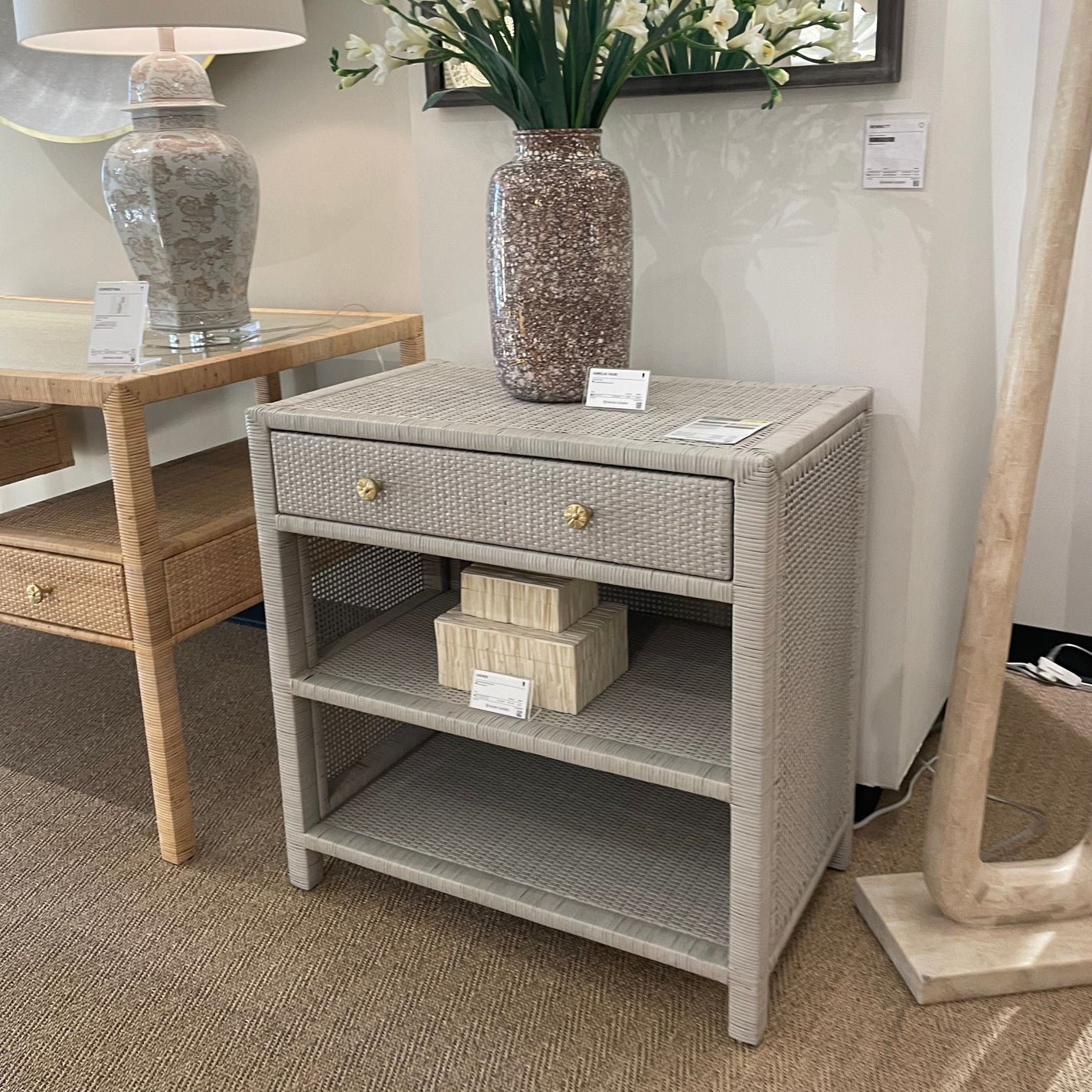 Made Goods Isla Double Nightstand French Gray Peeled Rattan multiple