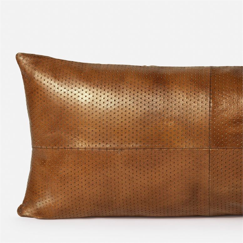 16X36 Chestnut Brown Pieced Leather Lumbar Throw Pillow