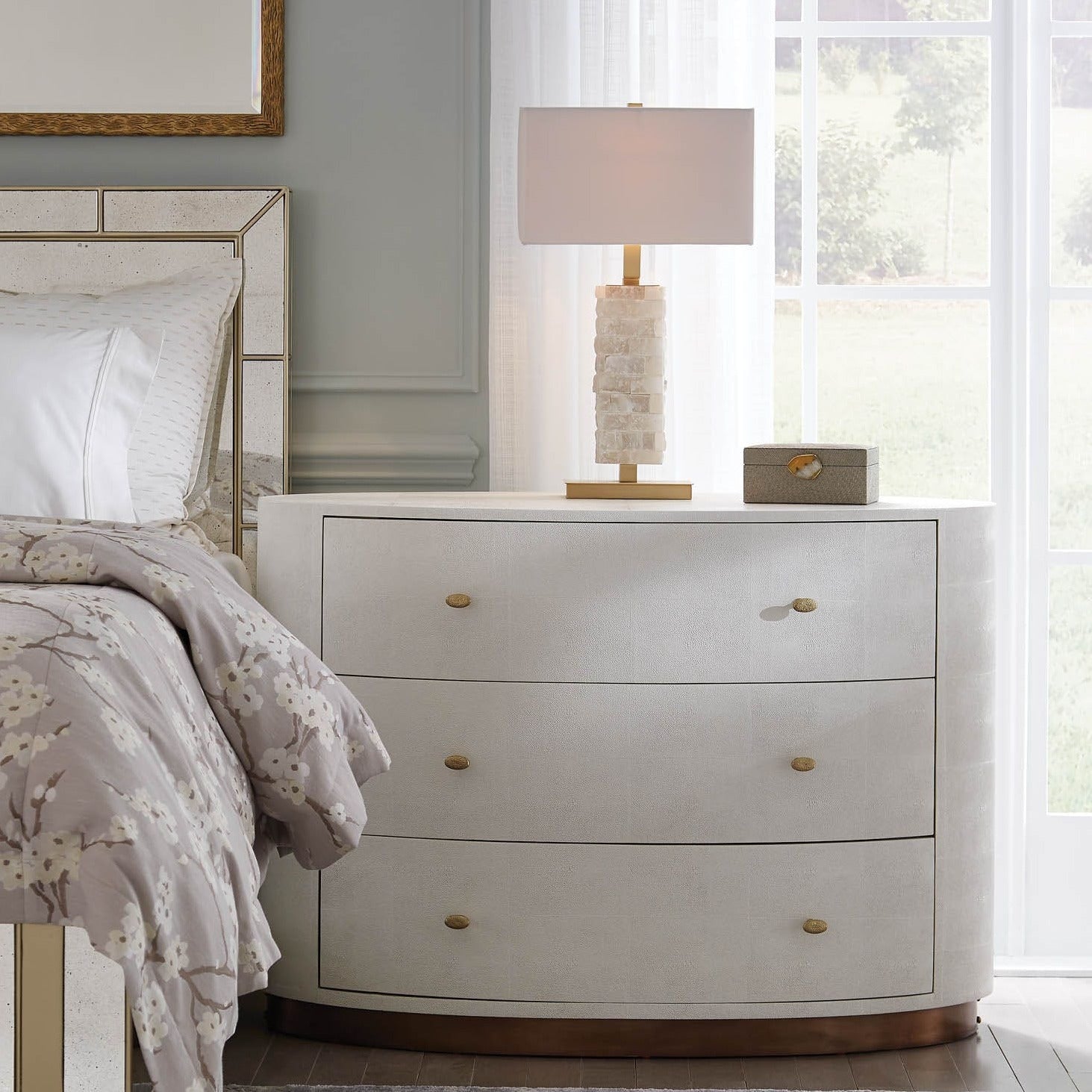 Grey dresser with on sale gold hardware