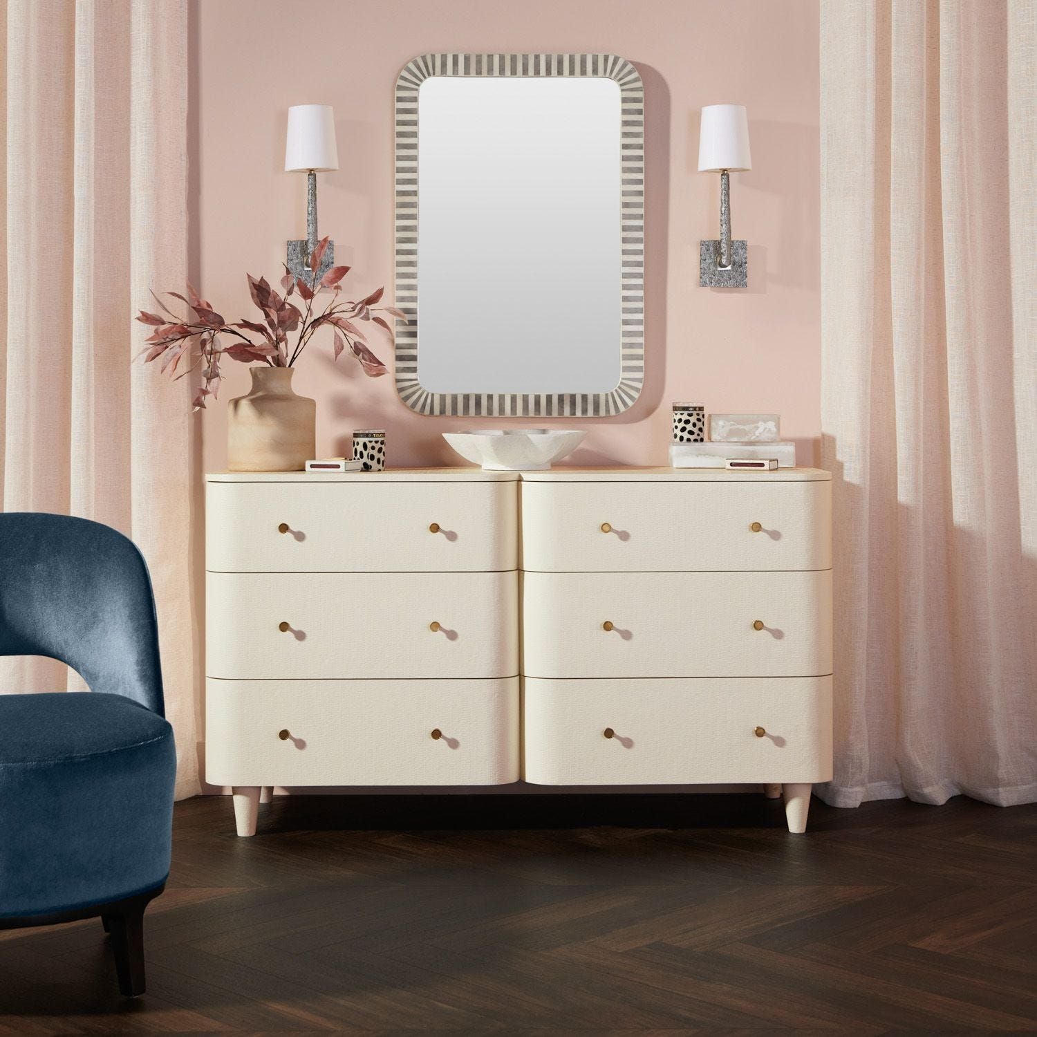 Made Goods Olivia 6 Drawer Dresser Off White Faux Raffia CLAYTON GRAY HOME Made Goods Olivia 6 Drawer Dresser Off White Faux Raffia CLAYTON GRAY HOME