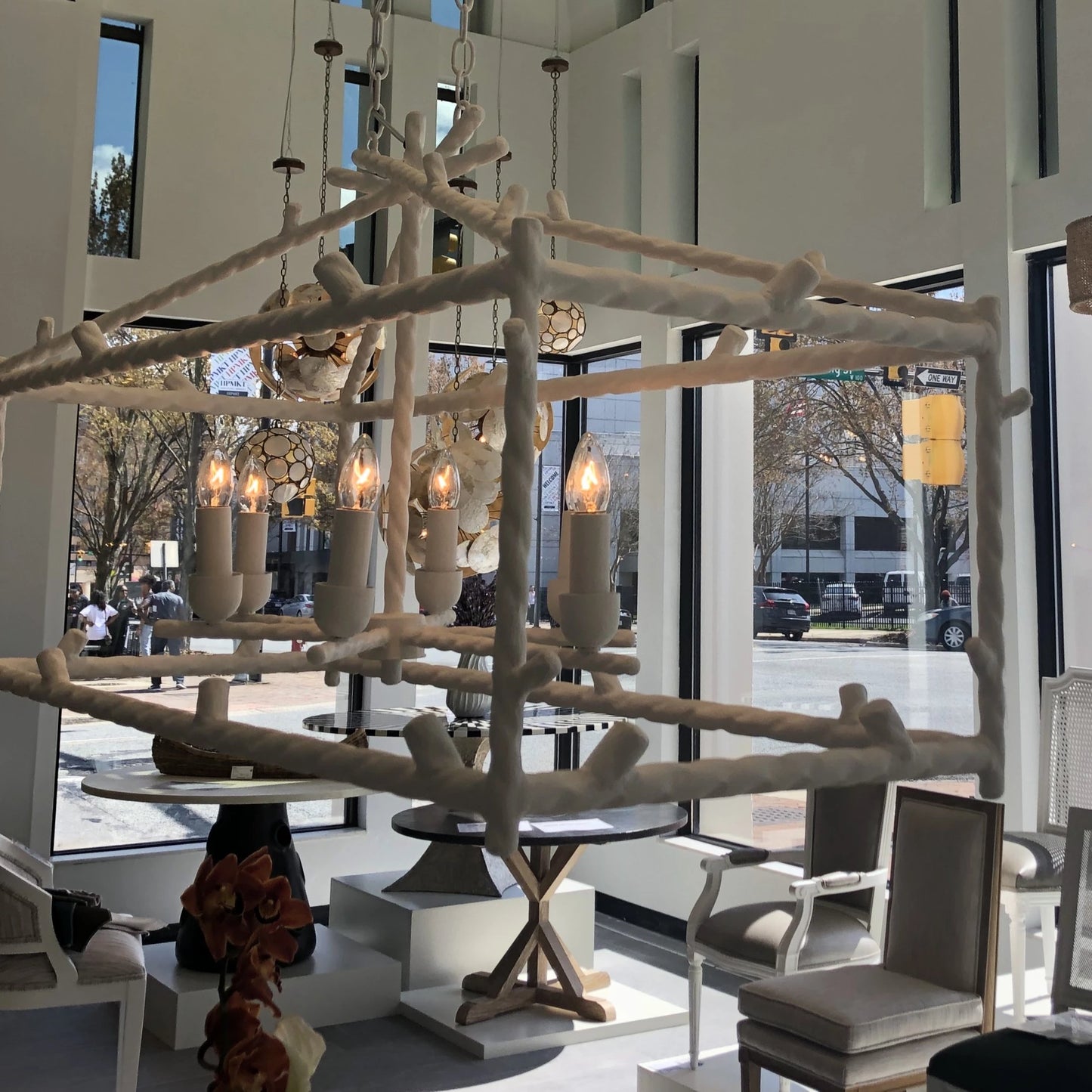 made goods Trina twig chandelier rectangle white showroom
