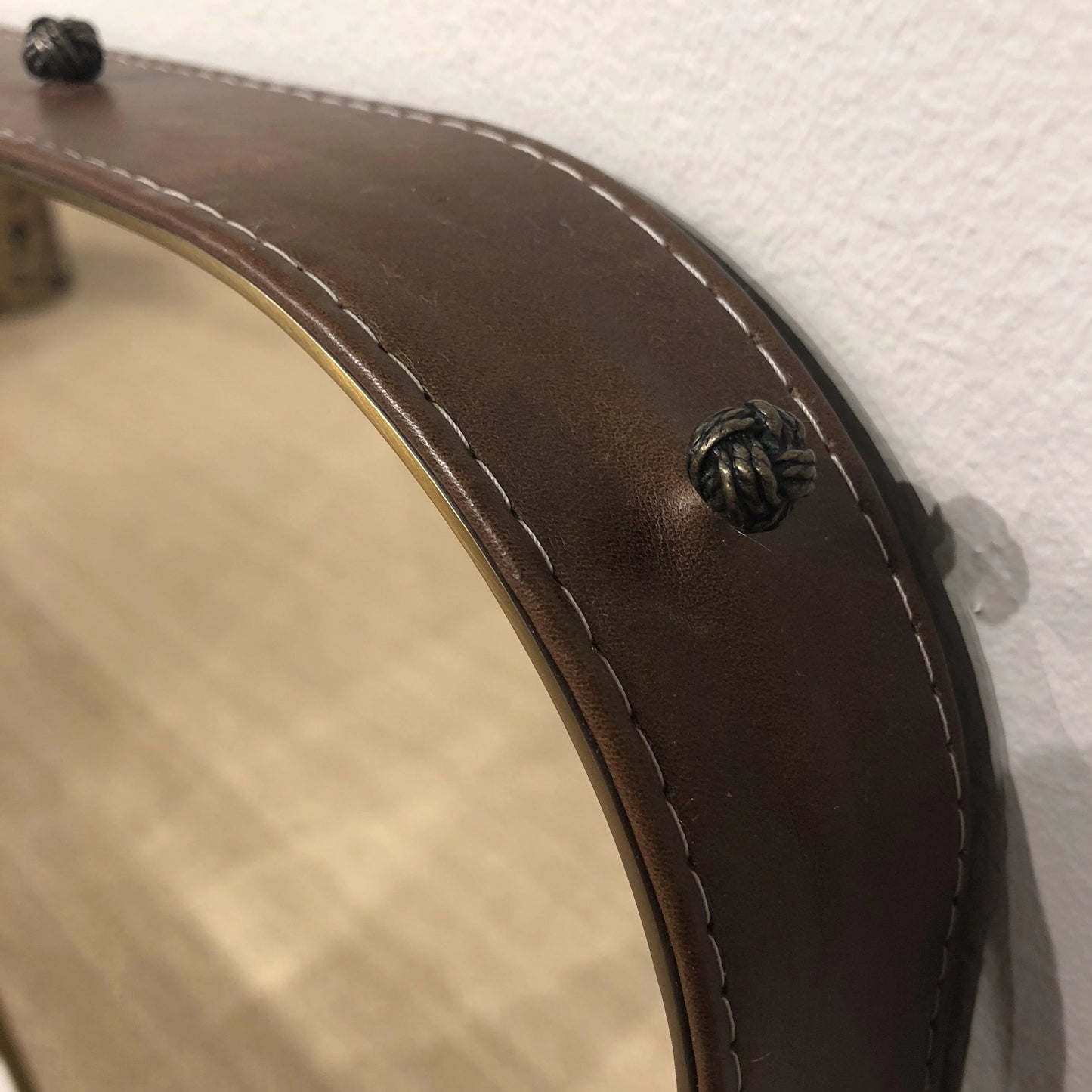 mirror home leather wrapped mirror edge detail