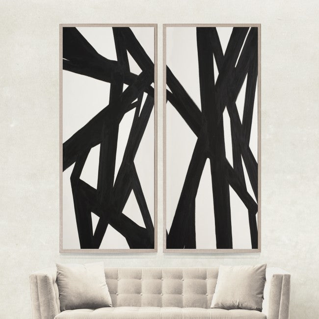 natural curiosities abstract black and white panel pair styled