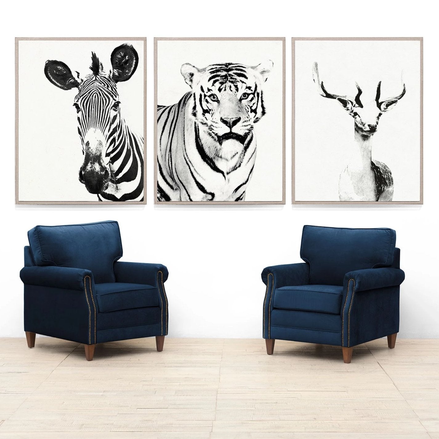Natural Curiosities Tylinek Artwork Room View zebra deer tiger