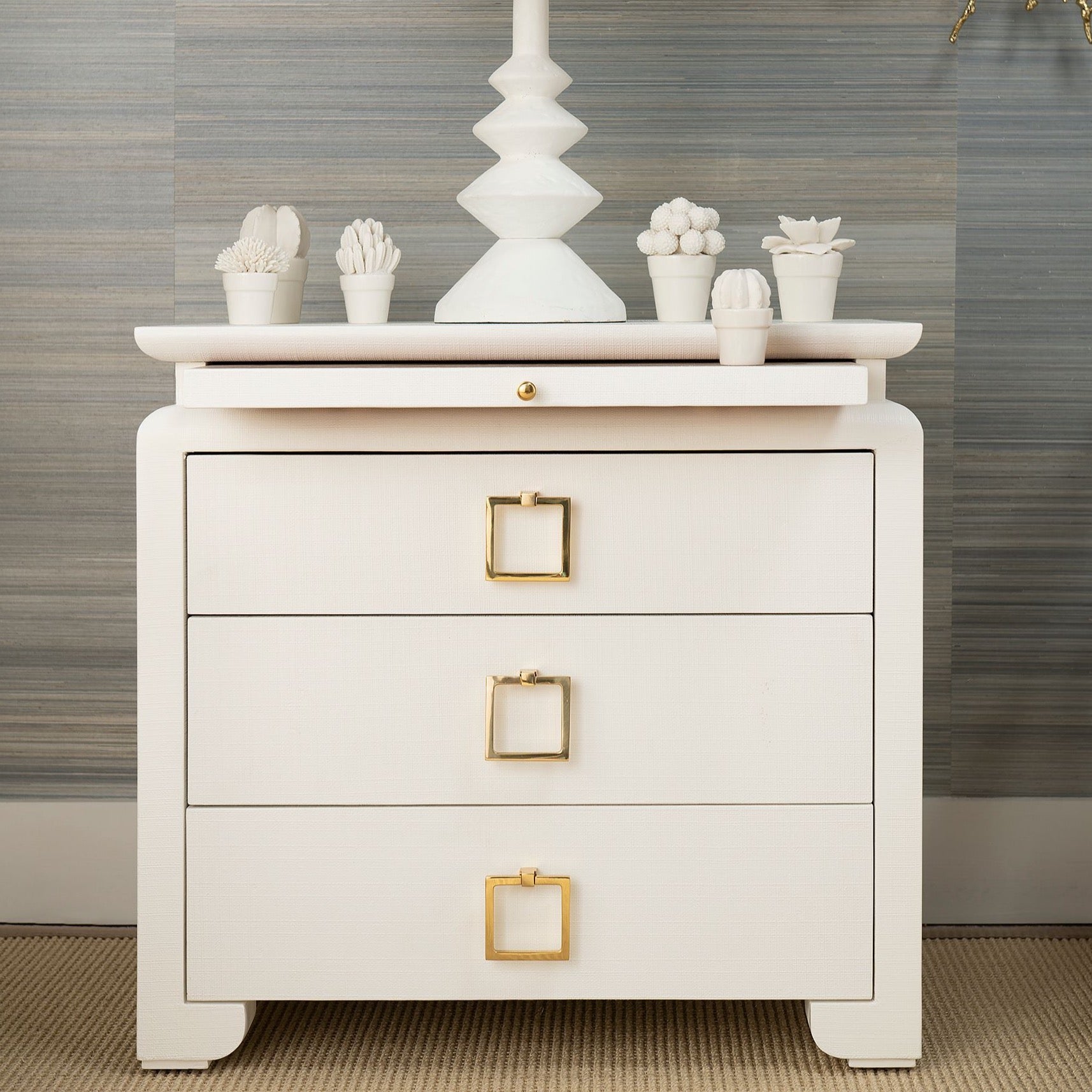 bungalow 5 Elina 3 drawer side table white showroom