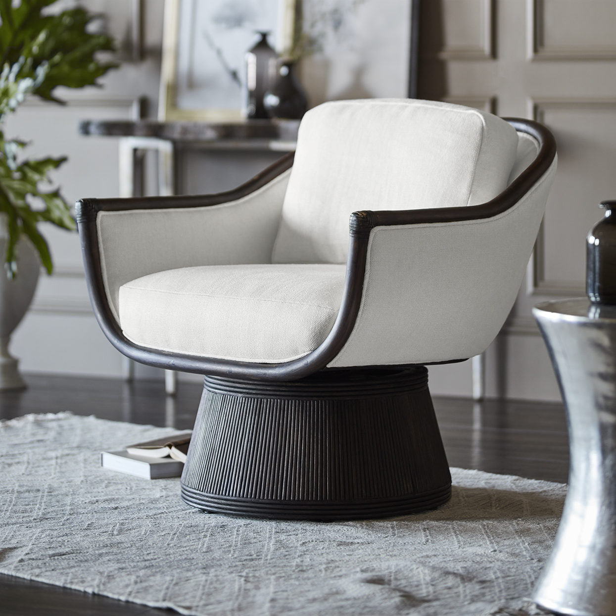 palecek baldwin swivel lounge chair styled