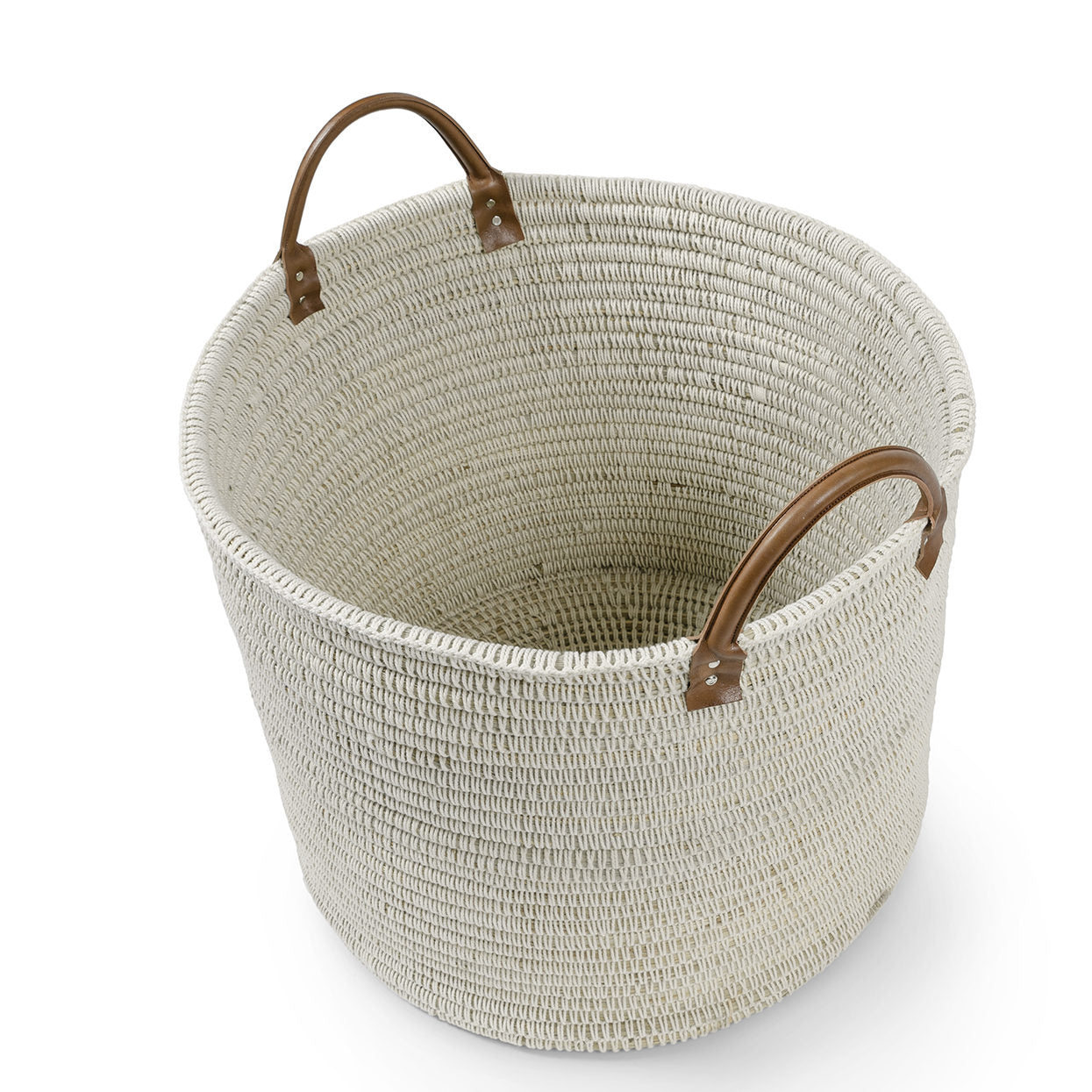 palecek cairo planter basket white top view