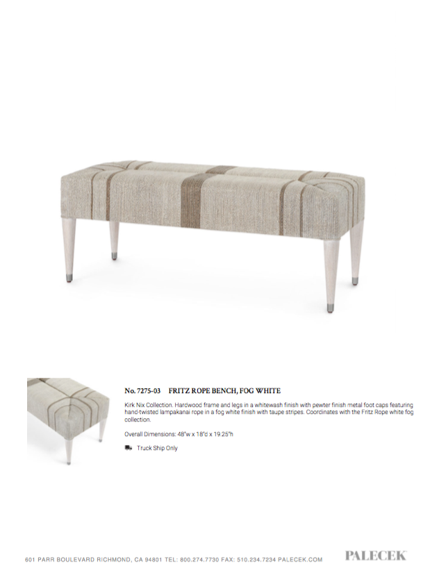HOME Rope Taupe and Fog White Palecek Bench – CLAYTON Fritz GRAY
