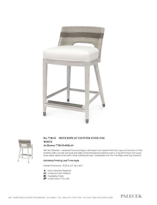 Fritz Rope Counter Stool Fog White and Taupe