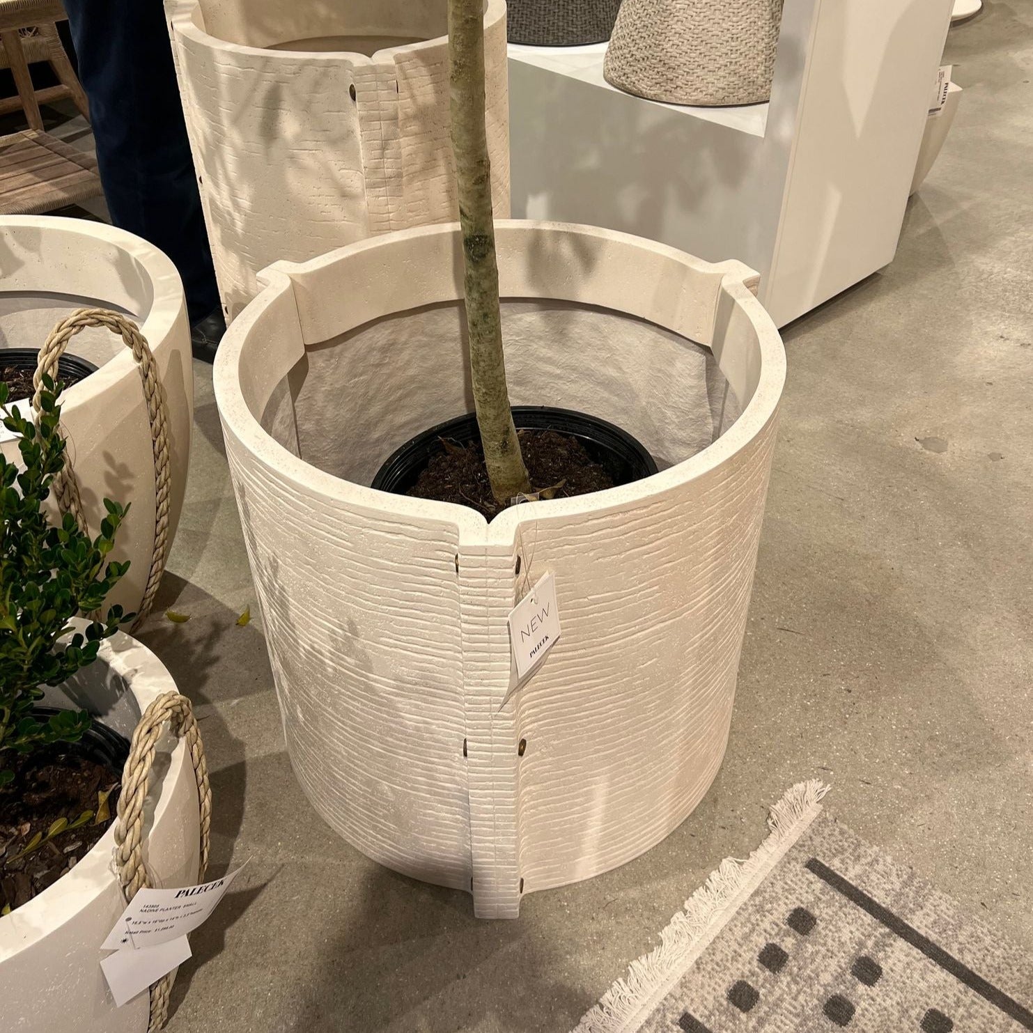 Palecek Rogan Planter Wide White Textured Stonecast – CLAYTON GRAY HOME