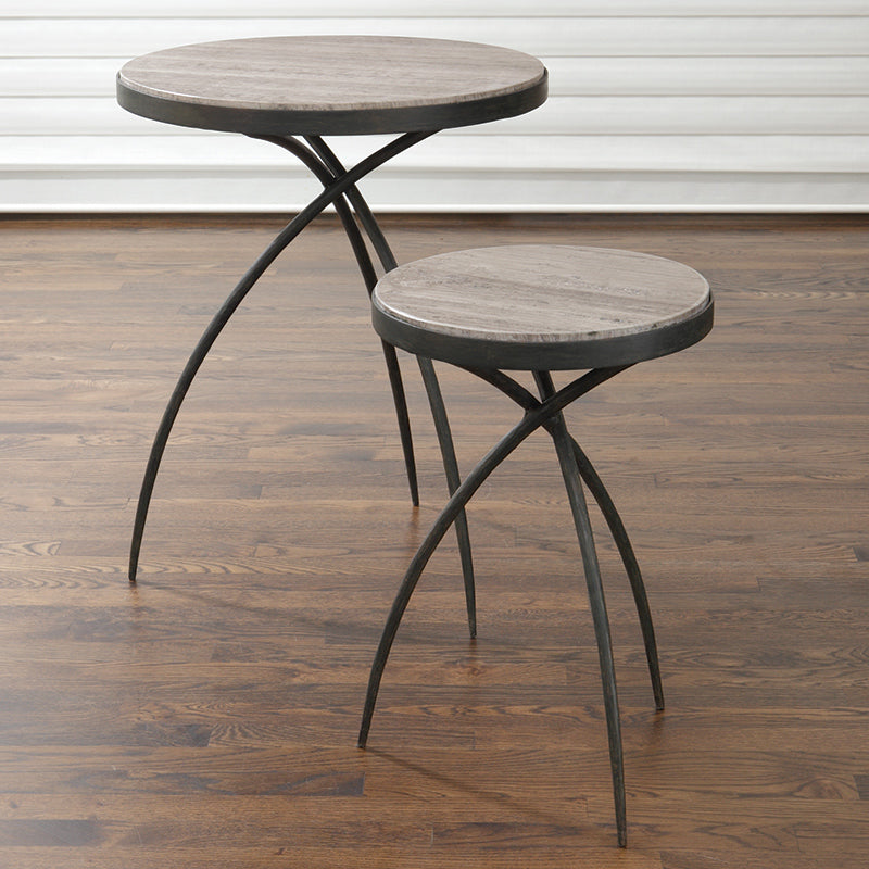 studio a tripod iron tables with stone gray top