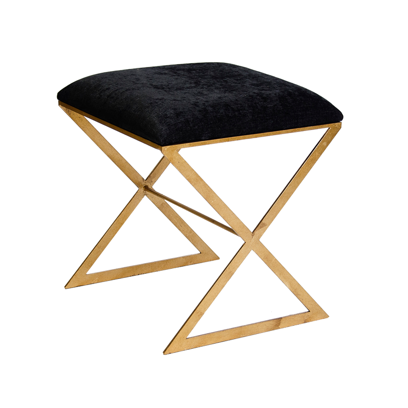Worlds Away X Stool in Gold Leaf with Black Velvet Top